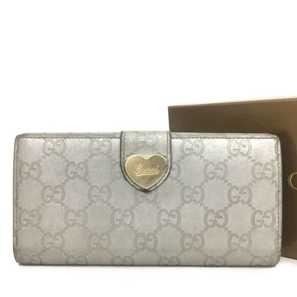GUCCI Shima Heart Logo Clip Leather Long Bifold Wallet /S0930 - Picture 1 of 8